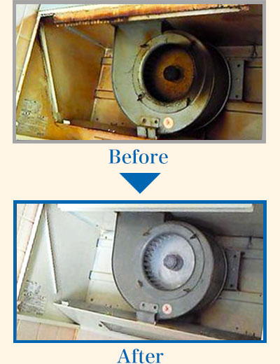 福島区のシロッコ式換気扇掃除で油汚れ除去